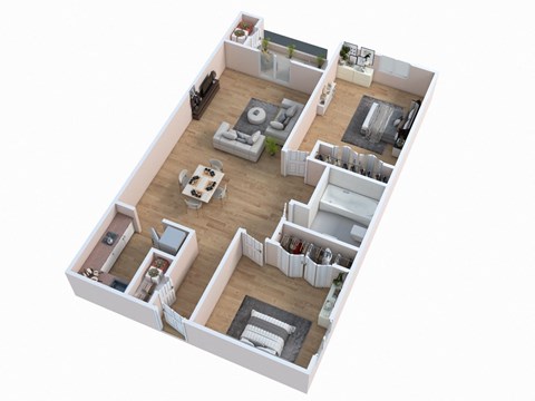 Floor plan for 2 beds, 1 bath, 792 sqft